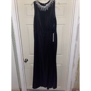 Ieena For Macduggal High Neck Gown Size 12 Black Faux Jewels Going Out Party NWT